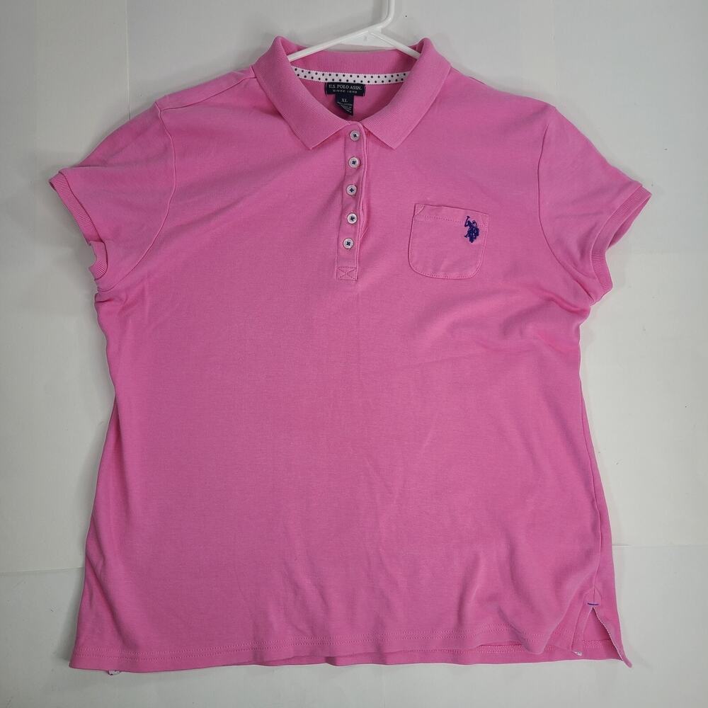 US Polo Assn Women's Solid Pink Polo Shirt Short Sleeve Size XL Style #21316198